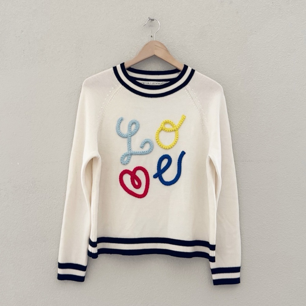 Alice + Olivia Albina LOVE Sweater RARE HTF Pullover Crew Wool Classic Novelty S - Picture 5 of 15